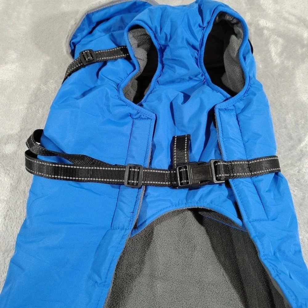 Dog Jacket Large 3XL Blue Hiking Outdoor Winter Adjustable Warm Walks Collared